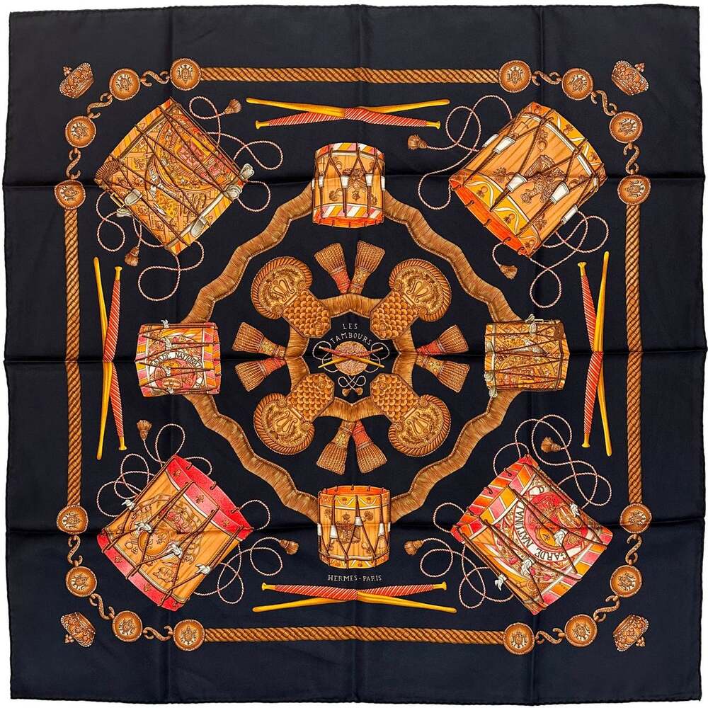 Hermes Les Tambours 90cm Silk Scarf designed by Joachim Metz